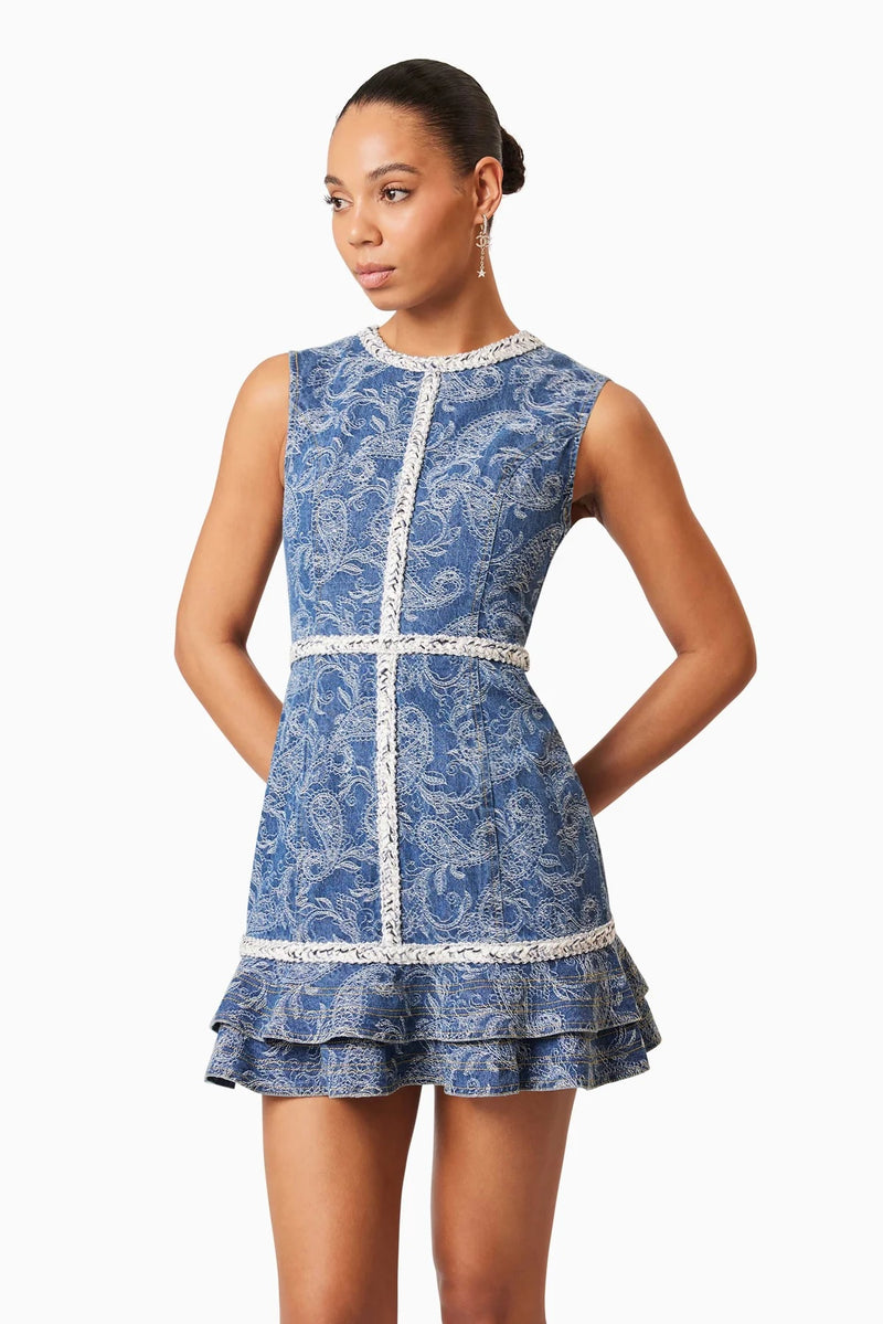 Ruffled Denim Mini Dress - Blue