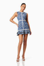 Ruffled Denim Mini Dress - Blue