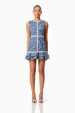 Ruffled Denim Mini Dress - Blue