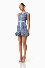 Ruffled Denim Mini Dress - Blue