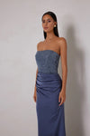 Strapless Embellished Bodice Gown - Charcoal Blue