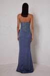 Strapless Embellished Bodice Gown - Charcoal Blue