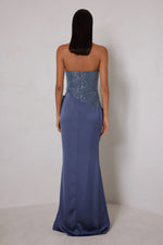 Strapless Embellished Bodice Gown - Charcoal Blue
