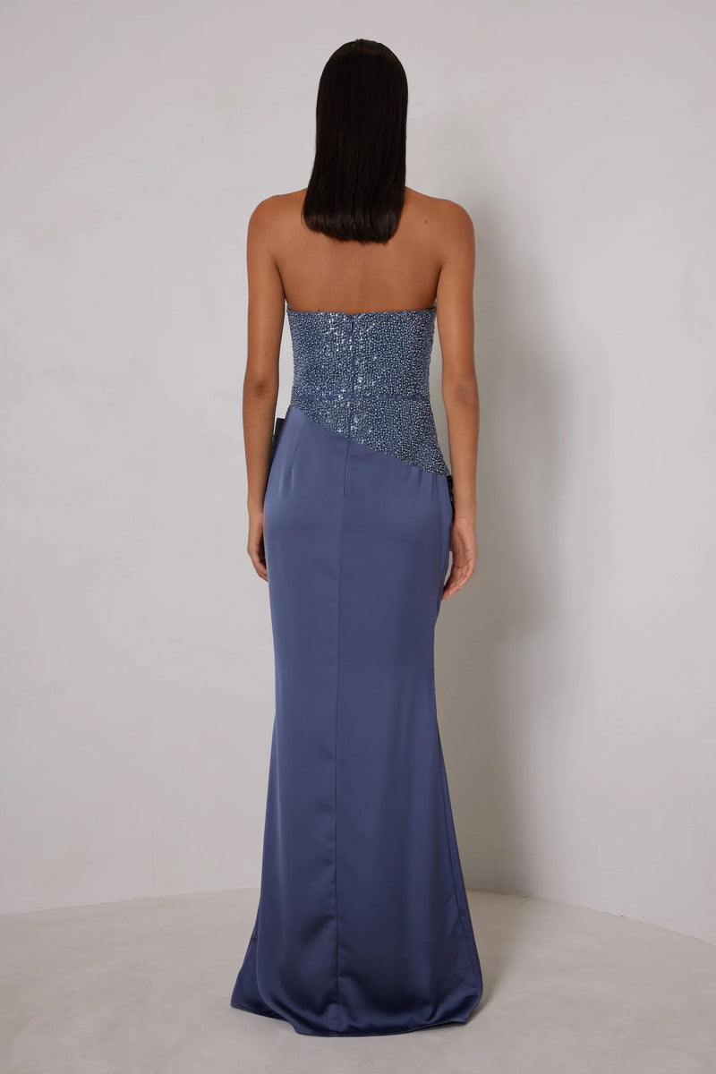 Strapless Embellished Bodice Gown - Charcoal Blue