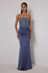Strapless Embellished Bodice Gown - Charcoal Blue