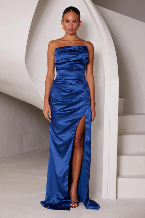 Strapless Ruched Gown - Indigo