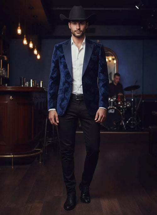 Velvet Paisley Dinner Jacket - Navy