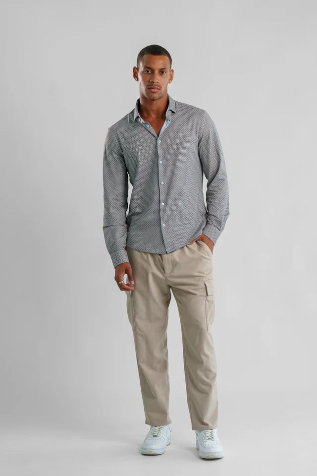 Performance Stretch Diamond Geo Long Sleeve Shirt - Taupe