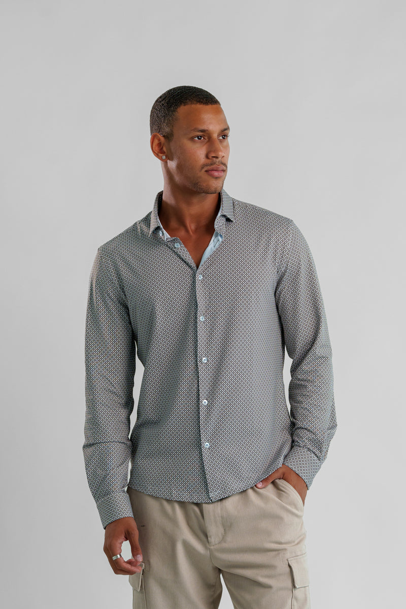 Performance Stretch Diamond Geo Long Sleeve Shirt - Taupe
