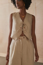 Linen Tie Front Vest - Dew