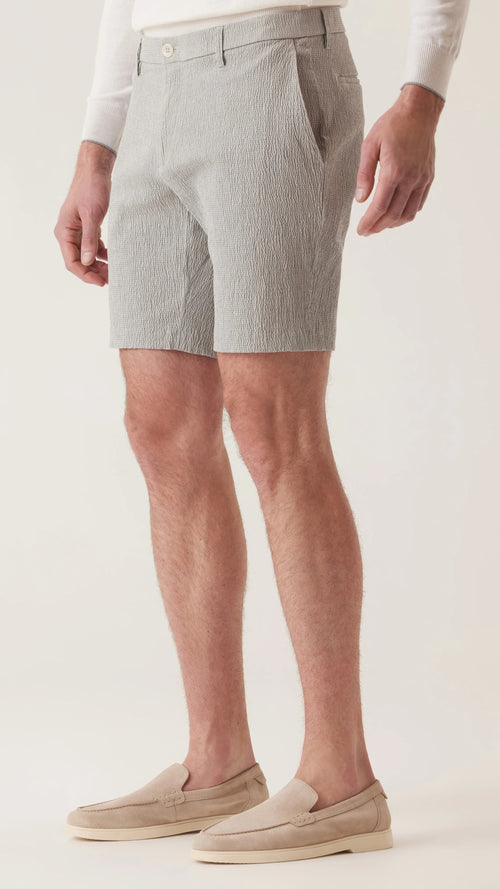 Mini Check Seersucker Shorts - Heather Grey