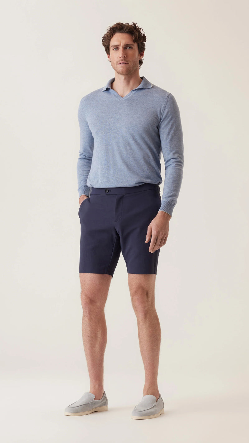 Sateen Side Adjuster Dress Shorts - Navy