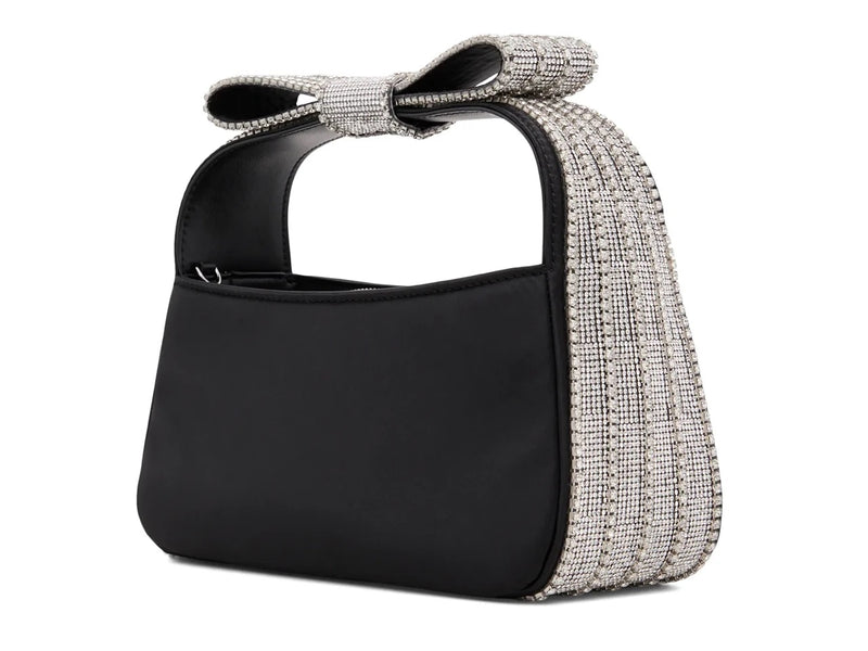 Embellished Bow Satin Bag - Black