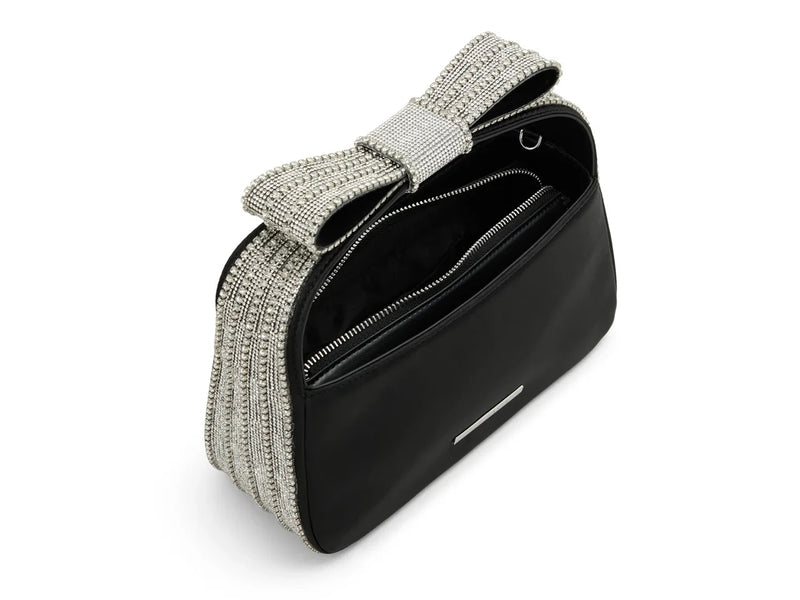Embellished Bow Satin Bag - Black