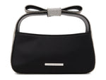 Embellished Bow Satin Bag - Black