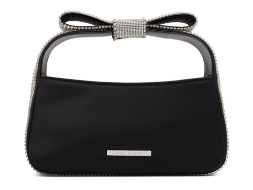 Embellished Bow Satin Bag - Black