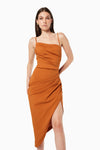 Strappy Asymmetrical Ruched Midi Dress - Amber