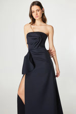 Pleated Strapless Gown - Navy