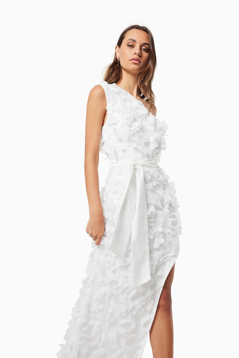 Mesh Floral Asymmetrical Hem Gown - Ivory