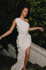 Mesh Floral Asymmetrical Hem Gown - Ivory