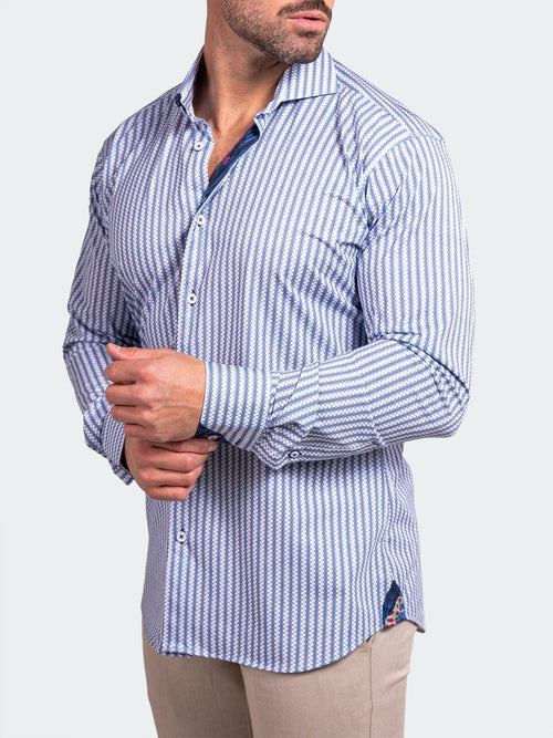Striped Performance Long Sleeve Shirt - Light Blue/ White