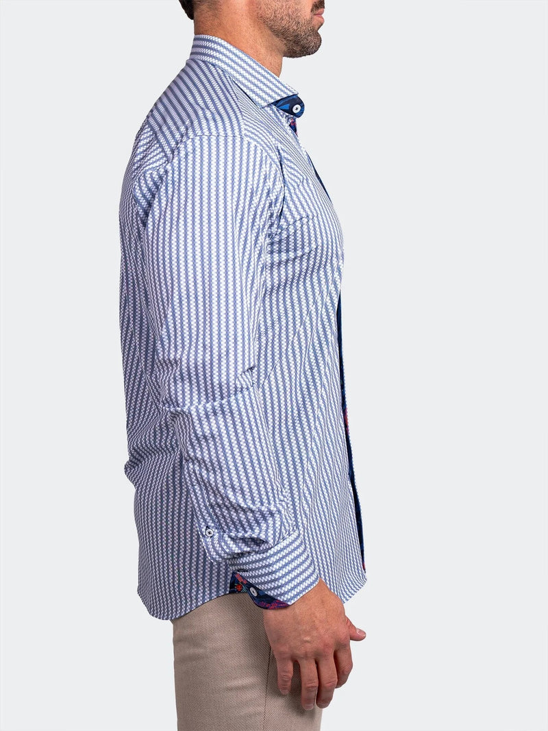 Striped Performance Long Sleeve Shirt - Light Blue/ White