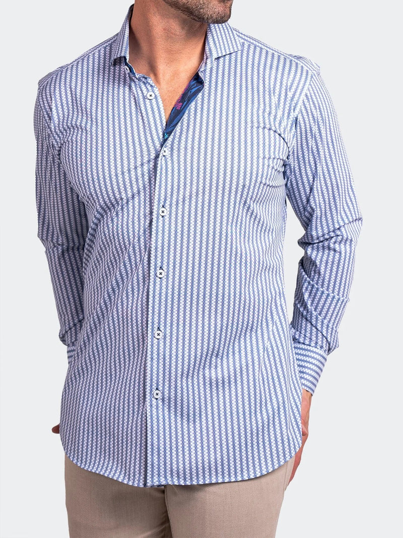 Striped Performance Long Sleeve Shirt - Light Blue/ White