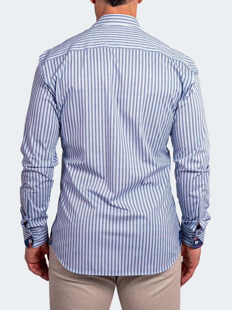 Striped Performance Long Sleeve Shirt - Light Blue/ White