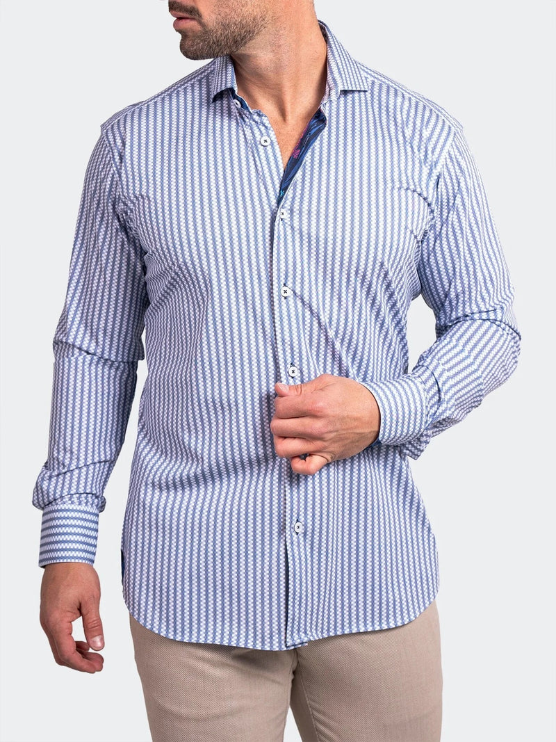 Striped Performance Long Sleeve Shirt - Light Blue/ White