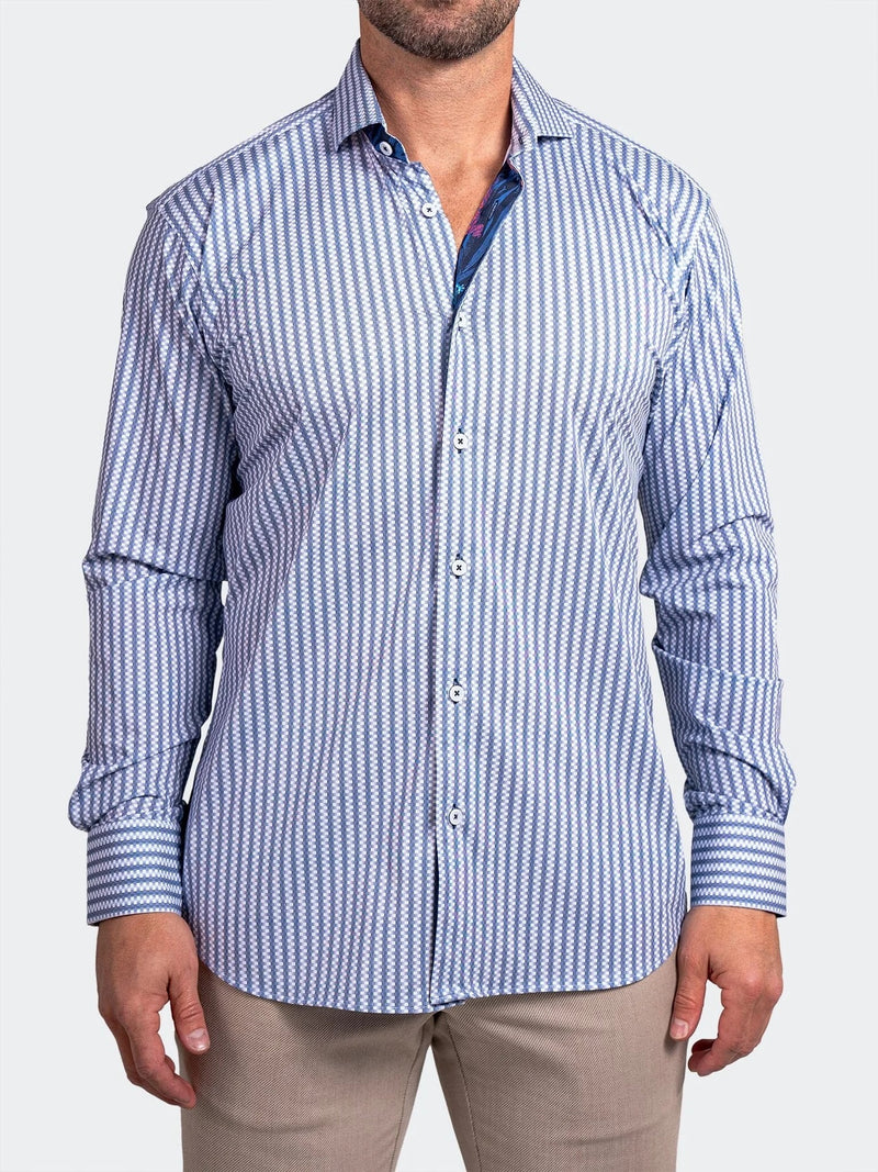 Striped Performance Long Sleeve Shirt - Light Blue/ White