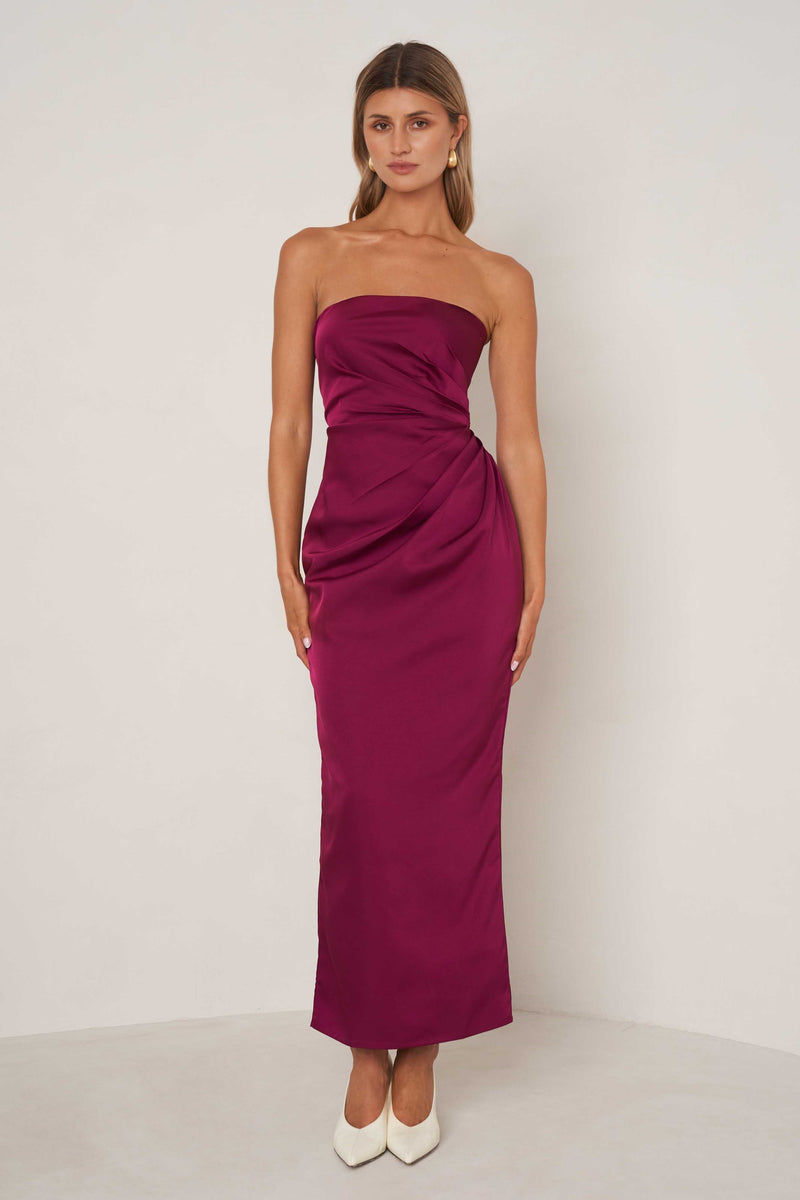 Strapless Satin Ruched Gown