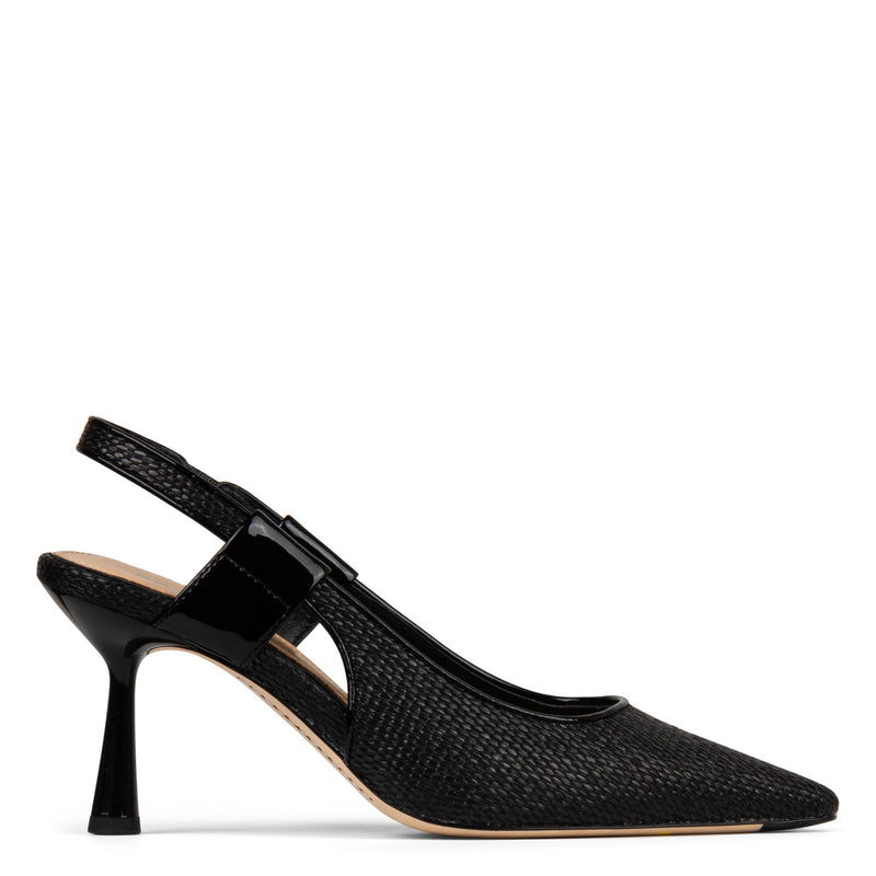 Woven Raffia Slingback Pumps - Black