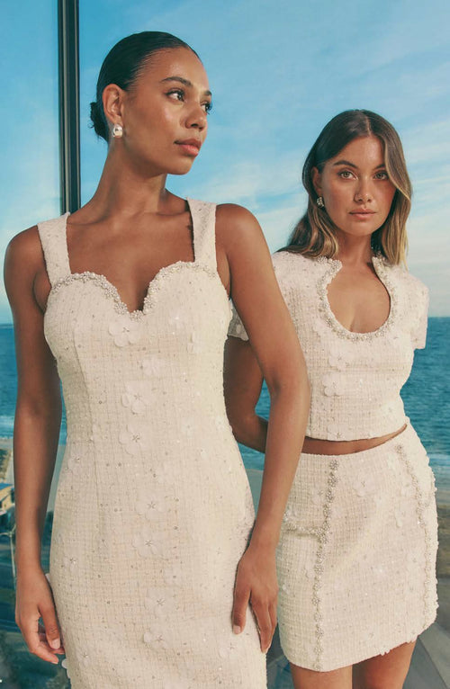 Embellished Tweed Set - Ivory