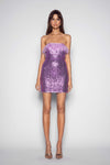 Feather Trim Sequin Mini Dress - Lavender