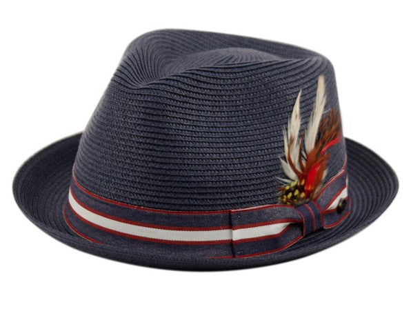 Braided Fedora with Feather - Blue