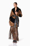 Belted Statement Faux Fur Coat- Taupe/Black