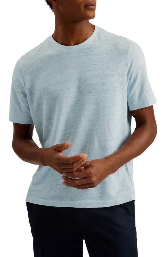 Soft Linen Crewneck T-Shirt - Pale Blue