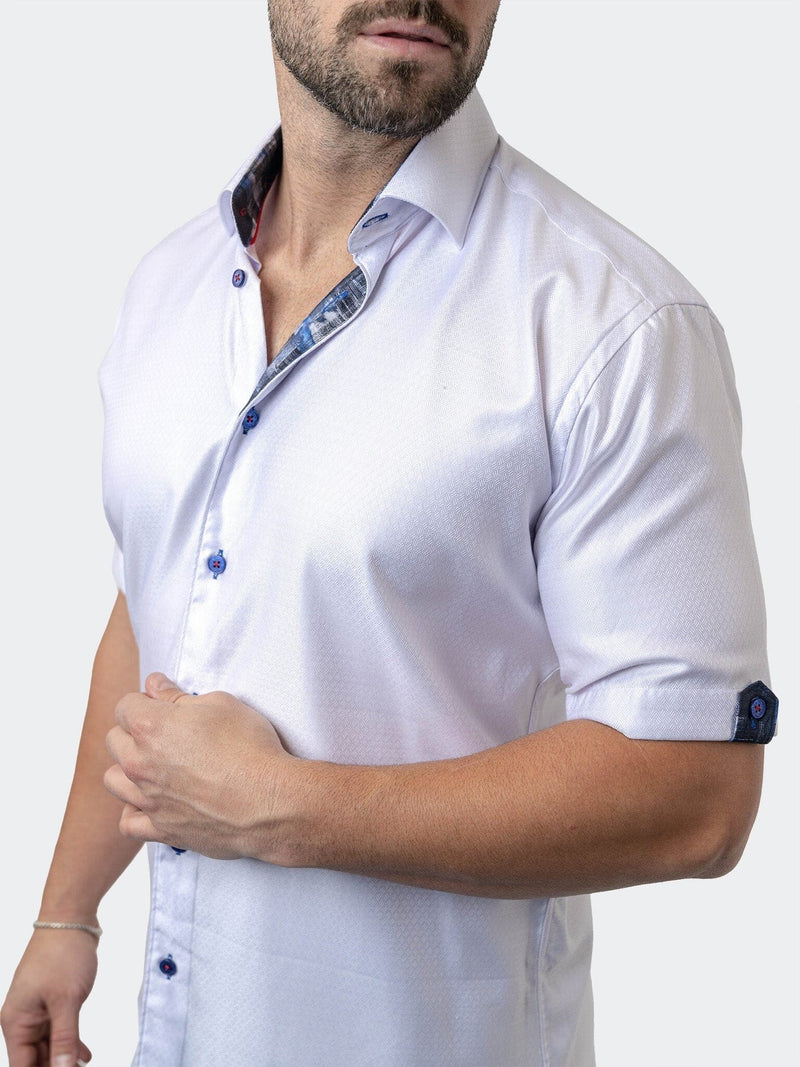 Tonal Texutred Short Sleeve Shirt with Cuff Detail - White