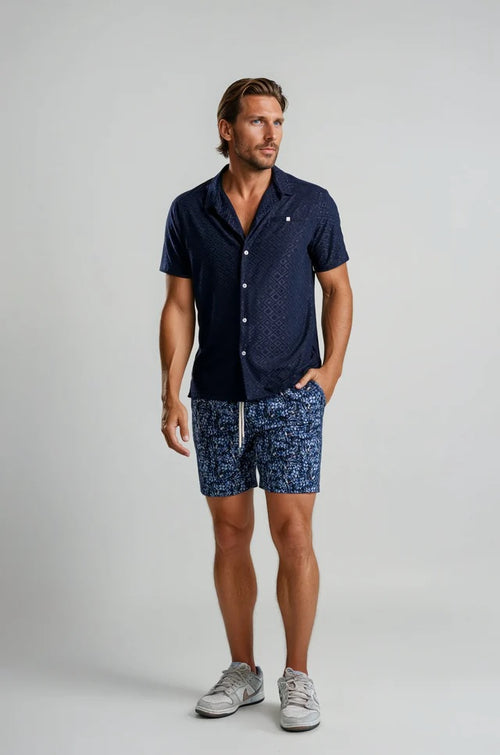 Jacquard Knit SS Shirt - Dark Navy