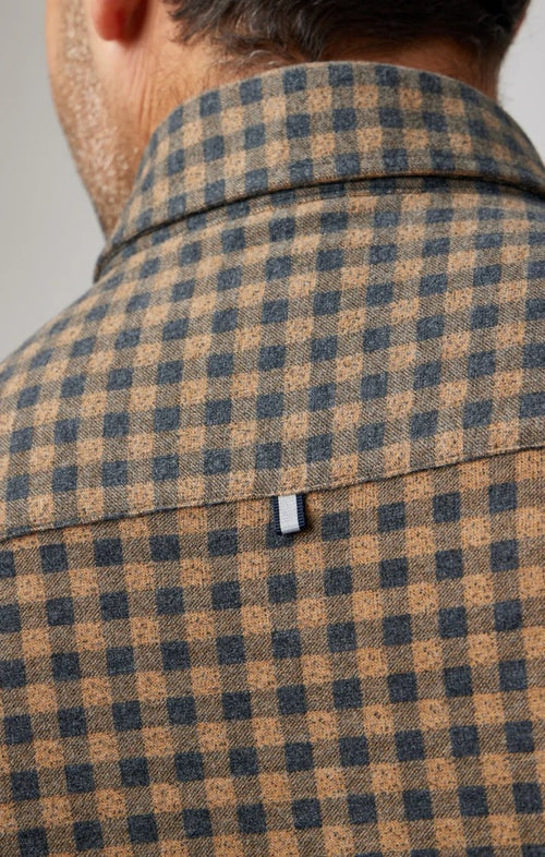 Brushed Jersey Fleece Long Sleeve Shirt - Brown Gingham