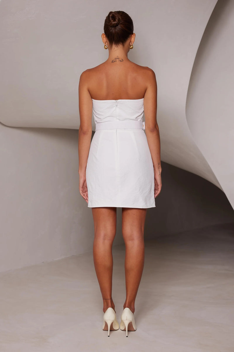 Strapless Textured Mini Dress - White