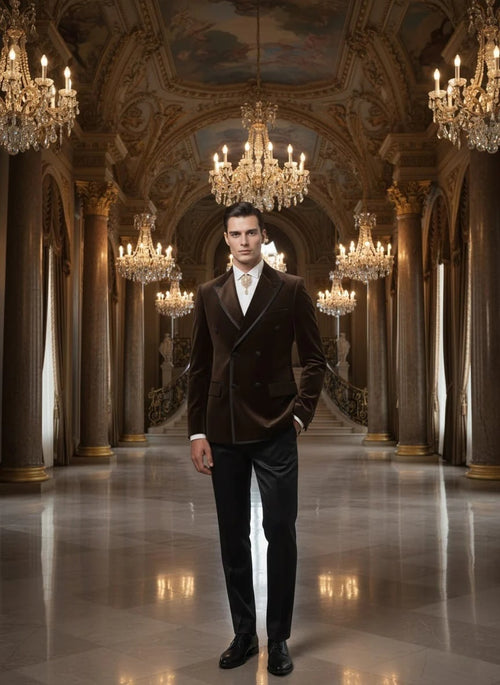 Double-Breasted Velvet Dinner Jacket - Brown/Black