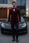 Double-Breasted Velvet Dinner Jacket - Burgundy/Black