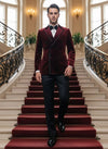 Double-Breasted Velvet Dinner Jacket - Burgundy/Black