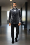 Double-Breasted Velvet Dinner Jacket - Charcoal/Black
