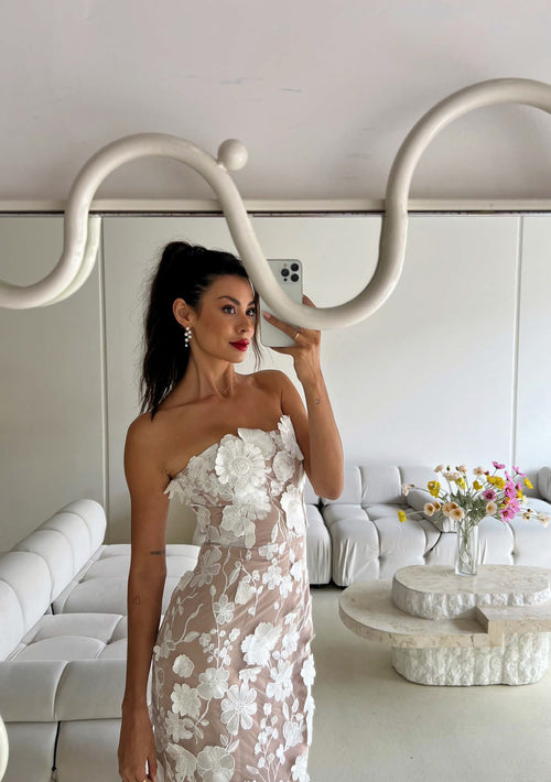 Strapless Floral Dress - Ivory