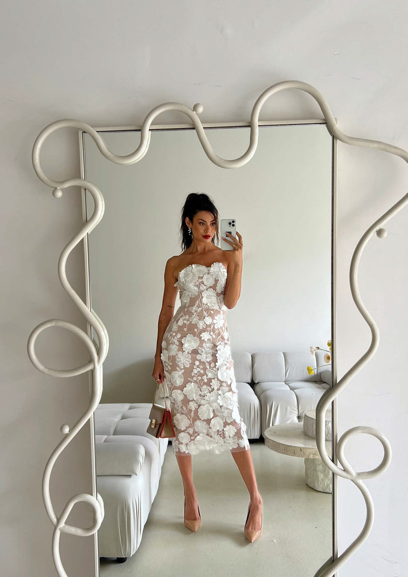 Strapless Floral Dress - Ivory