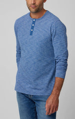 Textured Long Sleeve Henley - Denim Blue