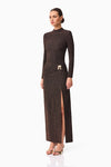 Metallic Jersey Long Sleeve Gown - Black/Gold