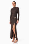 Metallic Jersey Long Sleeve Gown - Black/Gold